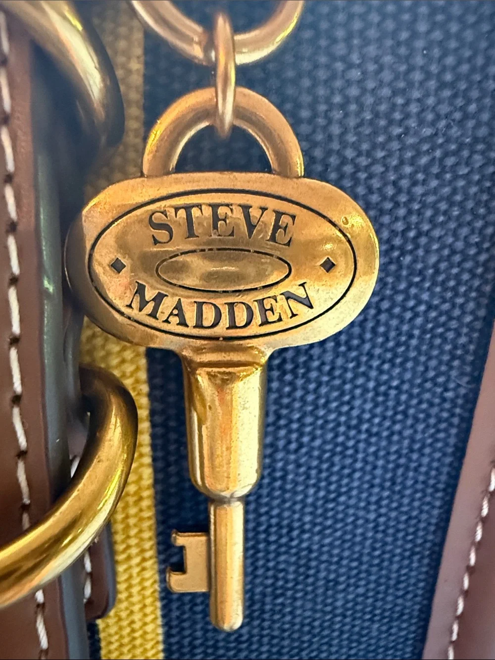 Steve Madden Navy, Brown & Yellow Striped Satchel